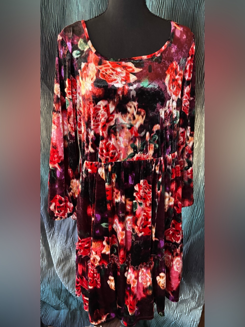 Torrid Floral Velvet Tiered Women's Dress - Size 1